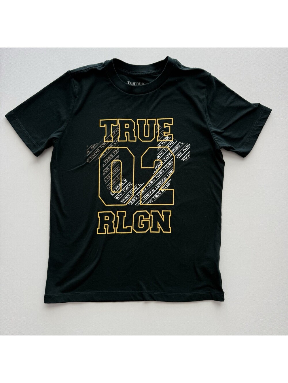 True Religion Men’s Black Graphic T Shirt Crew Neck Short Sleeve Size Large
